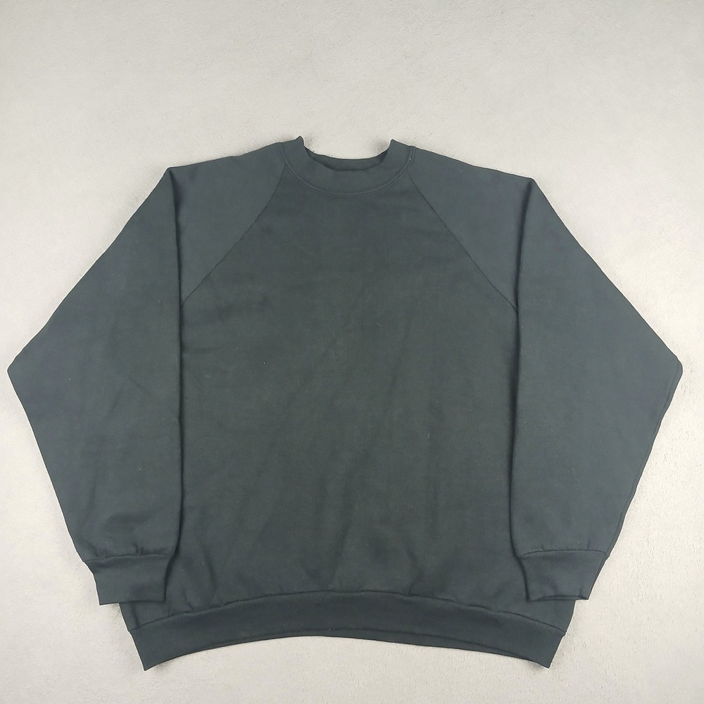 Vintage Fruit of the Loom Blank Sweatshirt Mens L Black Raglan Crewneck USA 90s